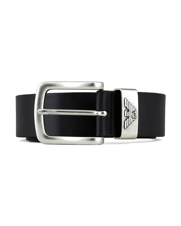 Armani Leather Belt with Logo Buckle in Black