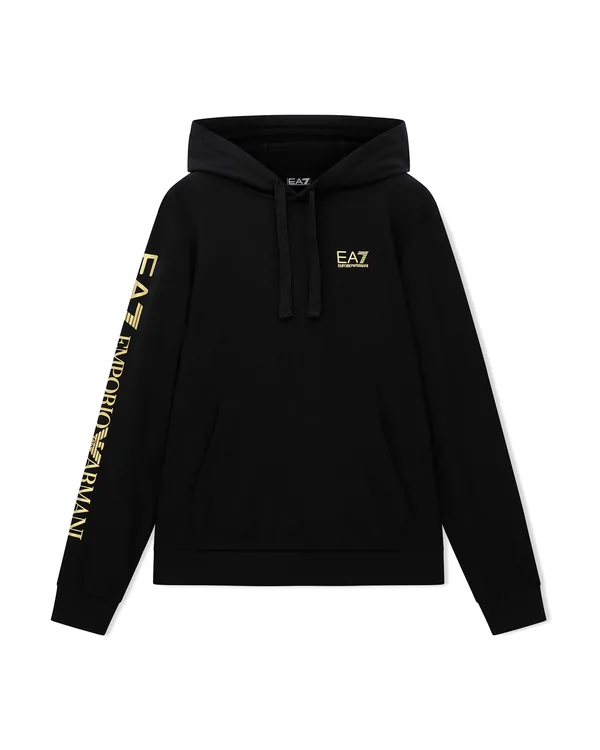 Armani Logo Series Cotton Pullover Hoodie in Black