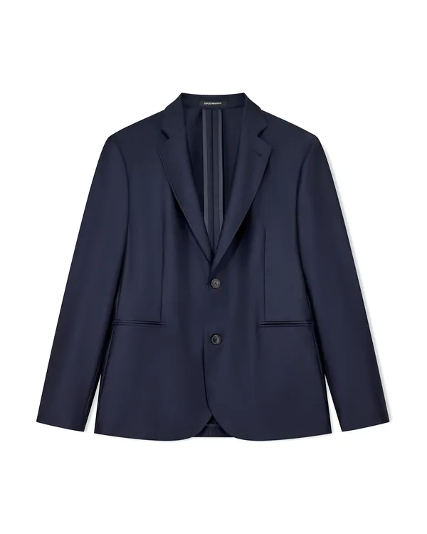 Armani Single-Breasted Blazer in Virgin Wool and Silk Satin in Blue