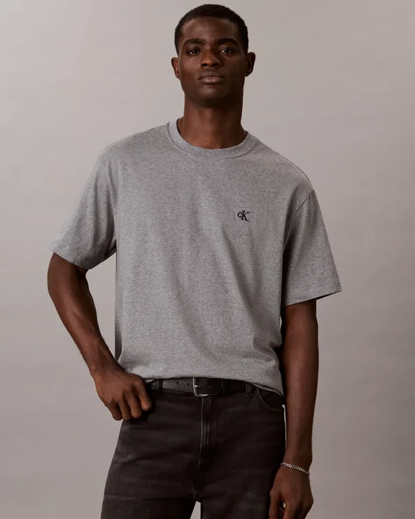 Calvin Klein Monogram Logo Relaxed Crewneck T-Shirt in Grey Heather