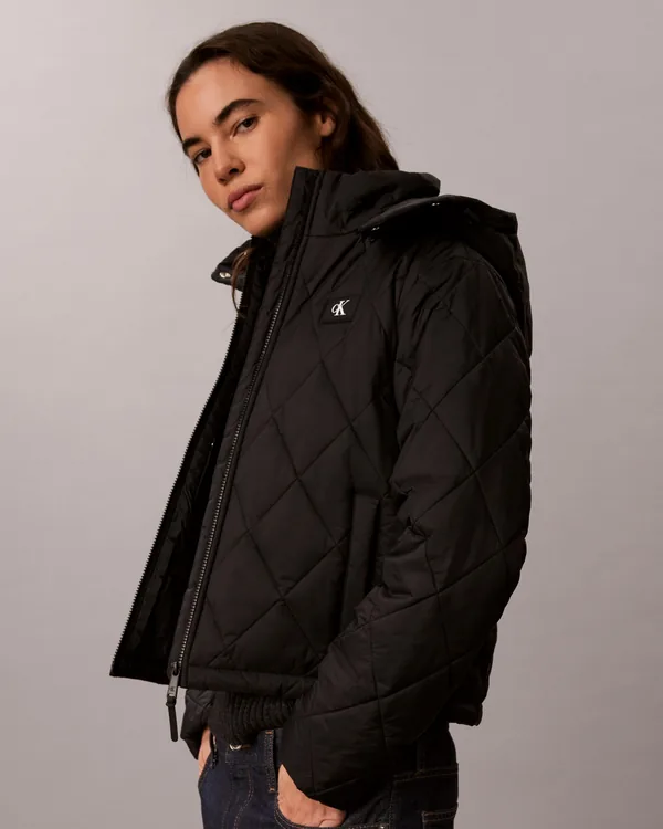 Calvin Klein Quilted Hooded Puffer Jacket in Black