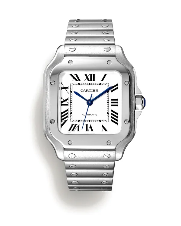 Cartier Santos de Cartier Watch, Medium Model in Steel, silvered opaline dial