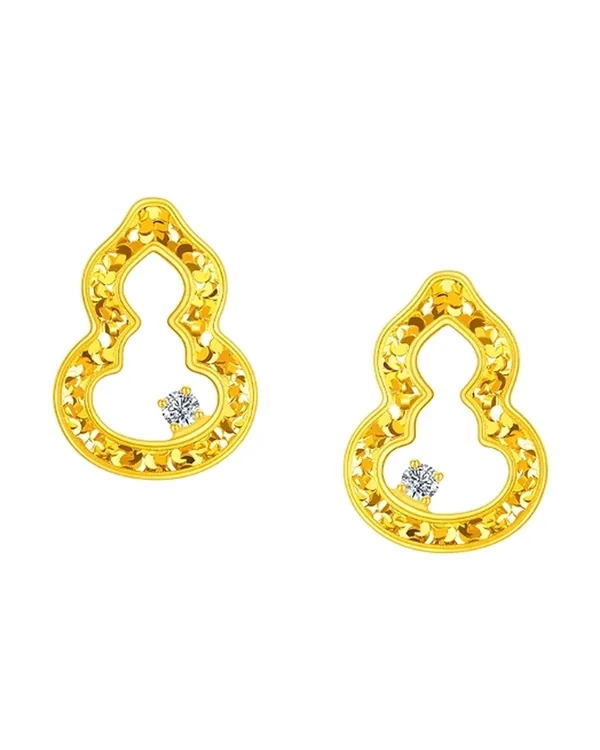 Chow Tai Fook Gourd 999 Gold Diamond Earrings in Gold