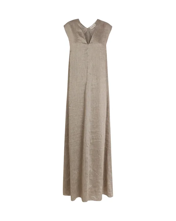 Cortana Aria, grey striped linen and silk dress in Grey stripe (vison)