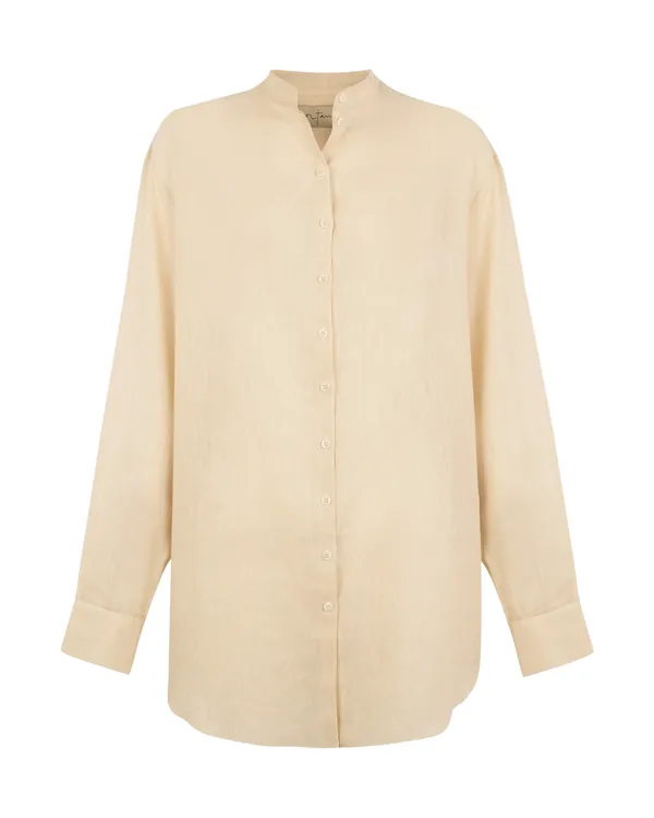 Cortana Raoul, light beige cotton and linen shirt in Light beige