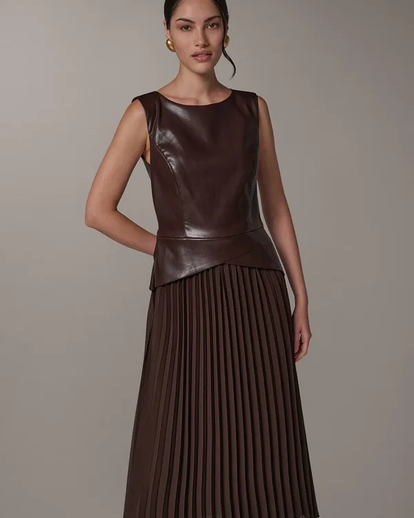 Donna Karan Boatneck Mixed Media Midi Dress in Espresso