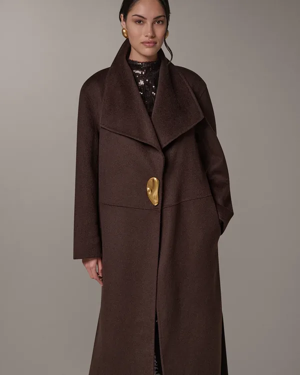 Donna Karan Wool Blend Maxi Coat in Espresso