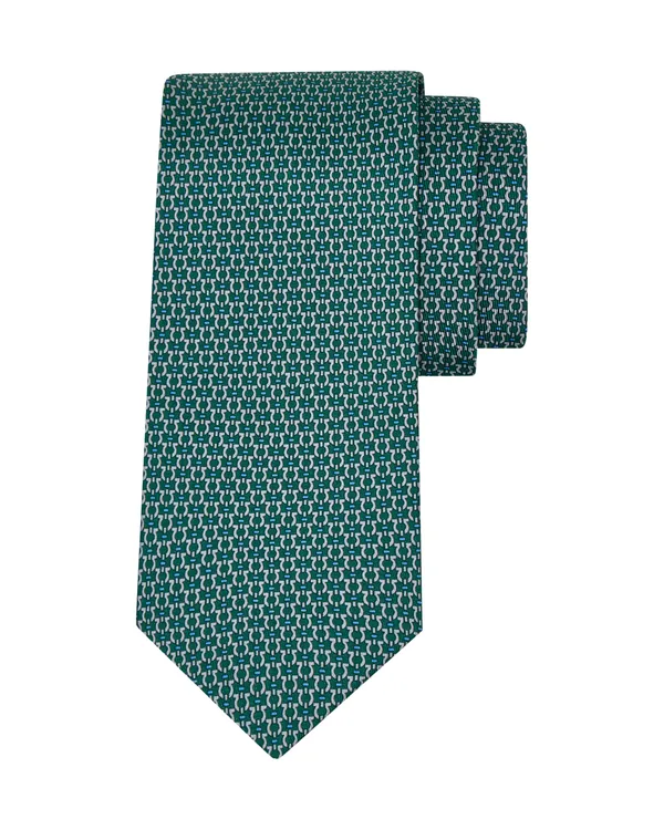 Ferragamo Gancini print silk tie in Green