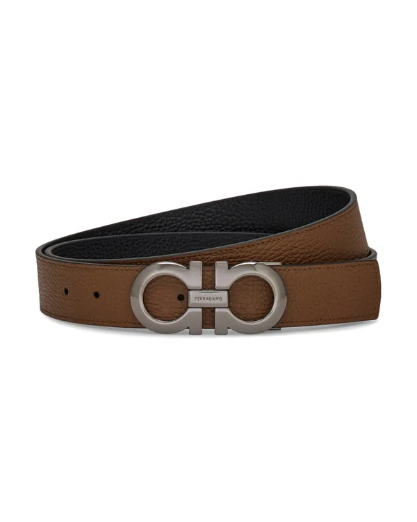 Ferragamo Reversible and adjustable Gancini belt in Brown sugar/Black