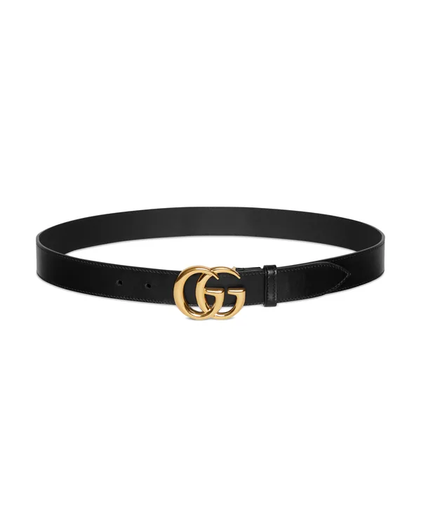 Gucci GG Marmont Belt with Shiny Buckle in Black leather