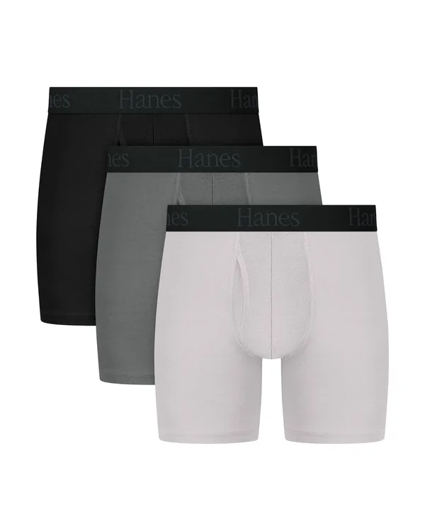Hanes Ultimate Men's Boxer Briefs, 3-Pack, Comfort Flex Fit Total Support Pouch in Black/Gray