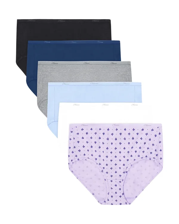 Hanes Women's Cotton Brief Underwear, Moisture-Wicking, 6-Pack in Assorted