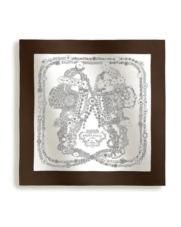 Hermès Brides de Gala en Fleurs scarf 90 in Ébène / Blanc / Gris Anthracite