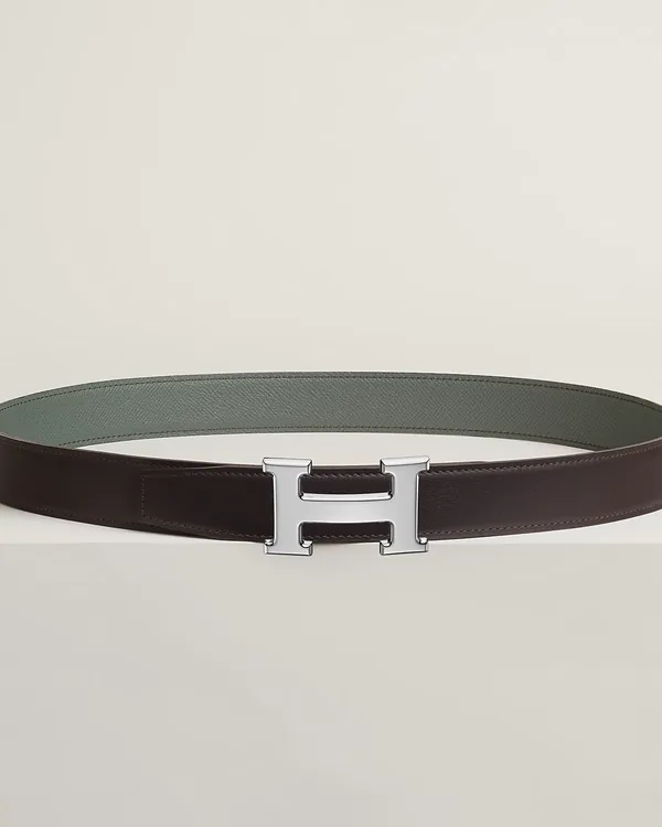 Hermès H belt buckle & Reversible leather strap 32 mm in Macassar / Vert Amande