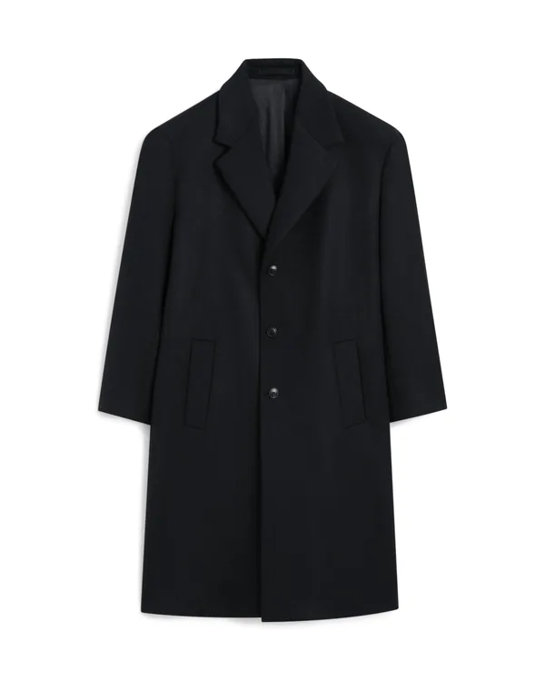 Massimo Dutti 100% Wool Coat with Lapel Collar in Navy Blue