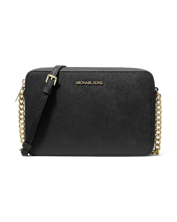 Michael Kors Jet Set Large Saffiano Leather Crossbody Bag in Black