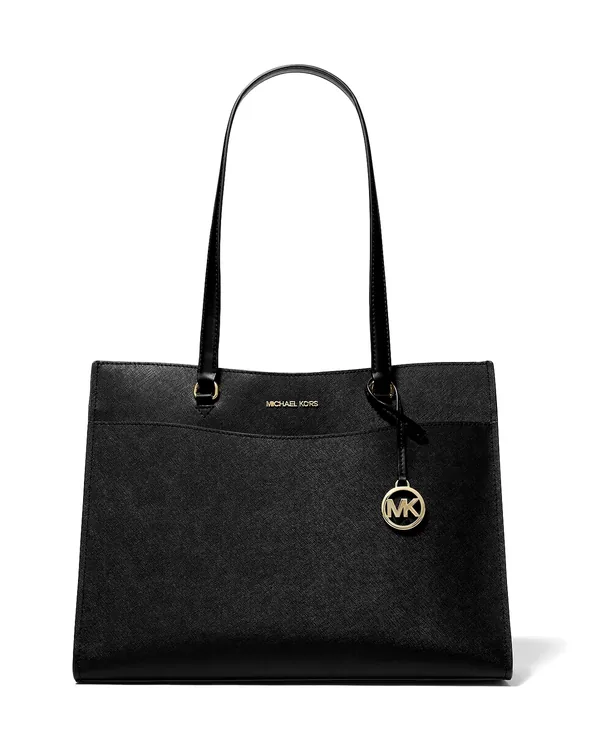 Michael Kors Jet Set Travel Large Saffiano Leather Pocket Tote Bag in Black