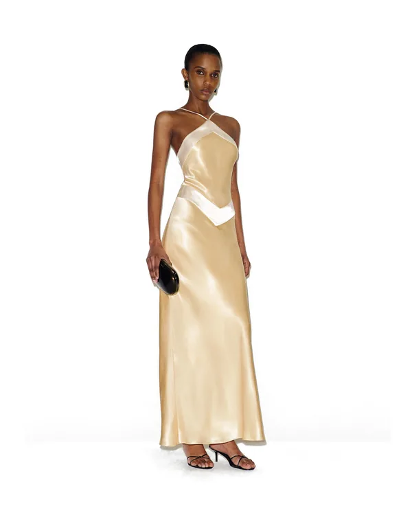 Reformation Jillian Silk Dress in Parmesan