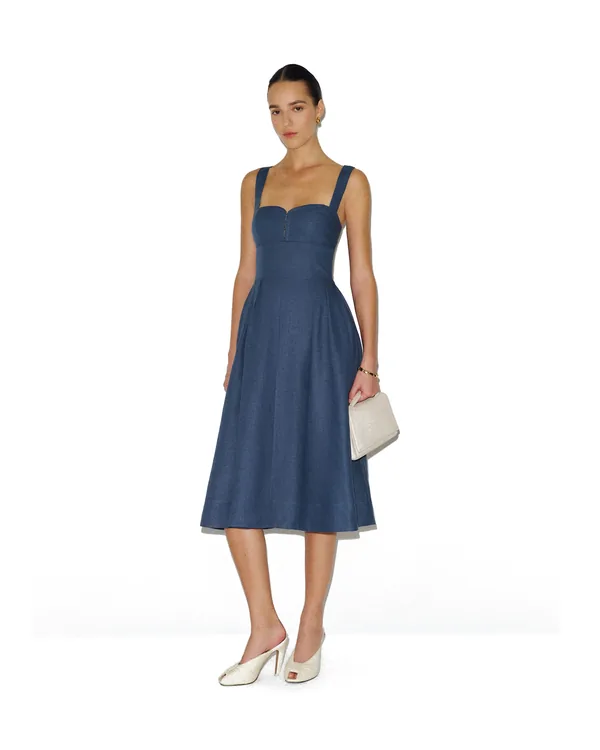 Reformation Roma Linen Dress in Muted Navy
