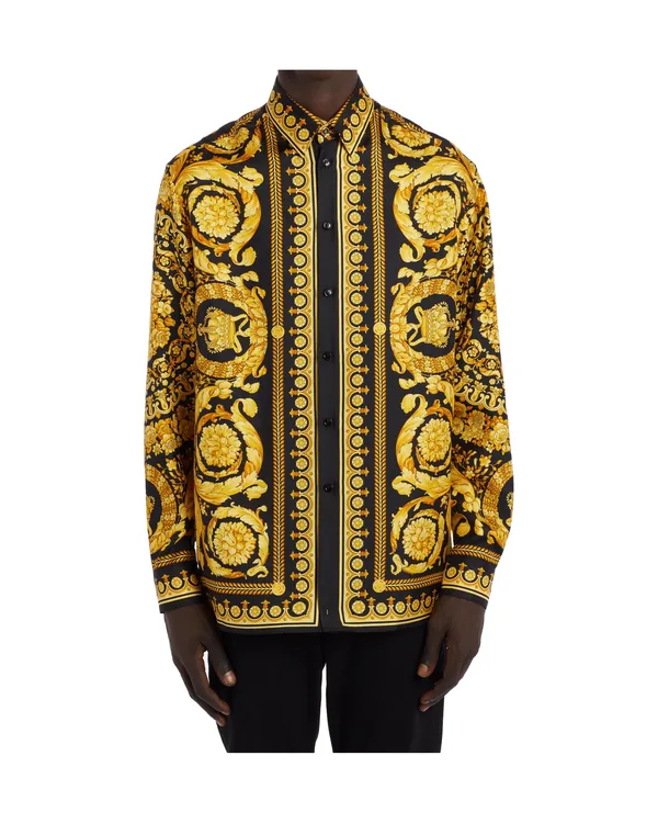 Versace Barocco Silk Shirt in Black+Print