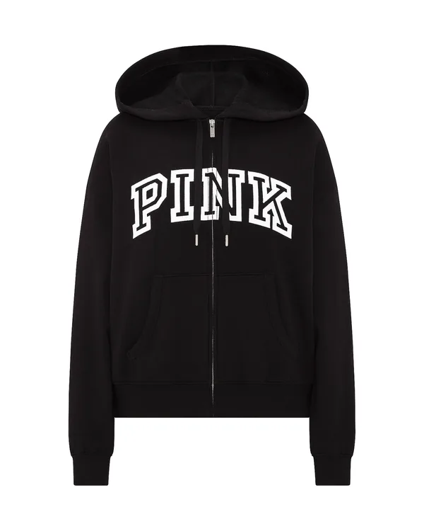 Victoria's Secret Campus Fleece Full-Zip Hoodie in Black