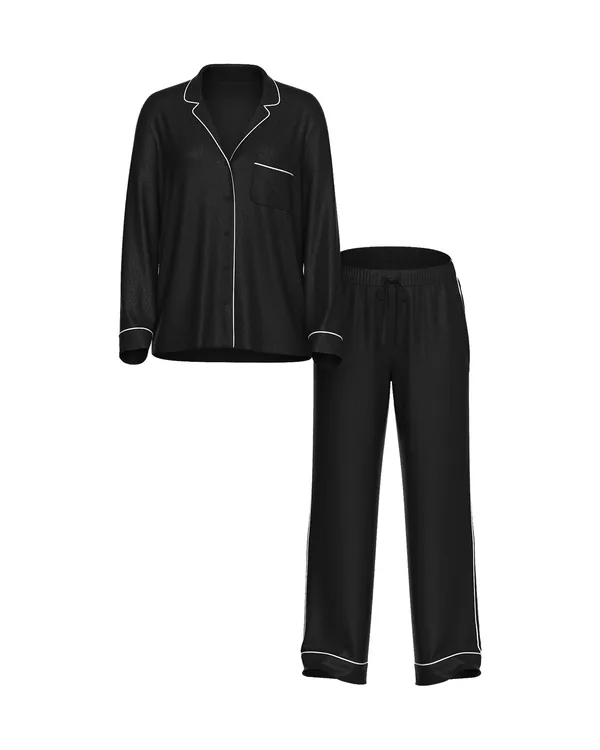 Victoria's Secret Signature Satin Long Pajama Set in Black