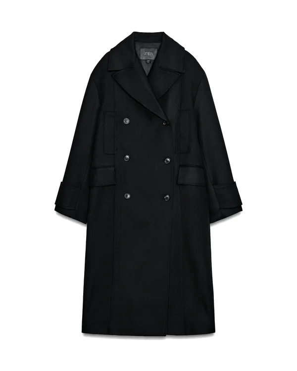 Zara 100% Wool Coat in Black