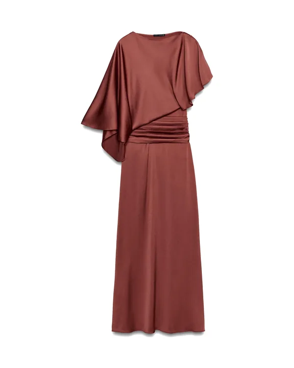 Zara Satin Long Dress in Dark pink